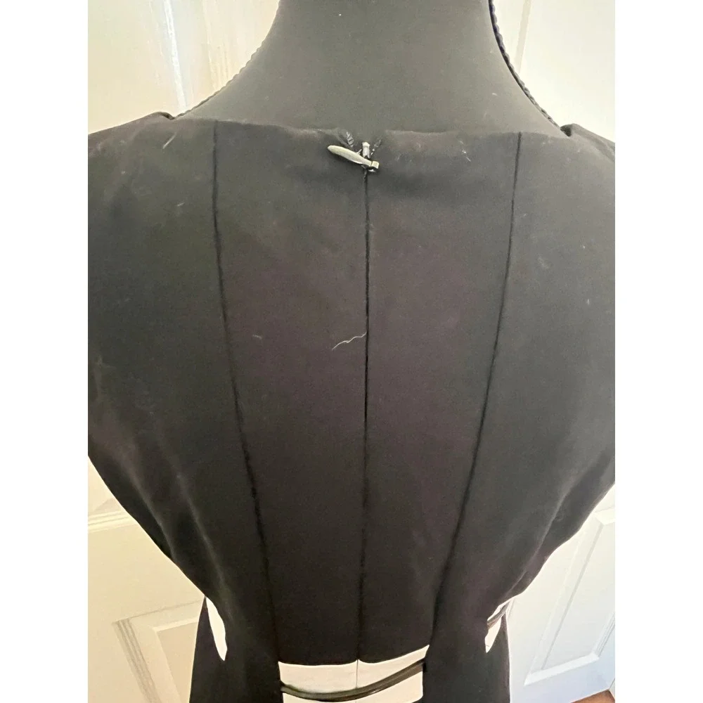 Calvin Klein Black White Colorblock Belted A-Line Midi Dress Career Women 6